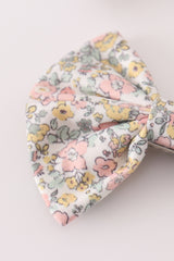 Pink floral print piggie hair bow