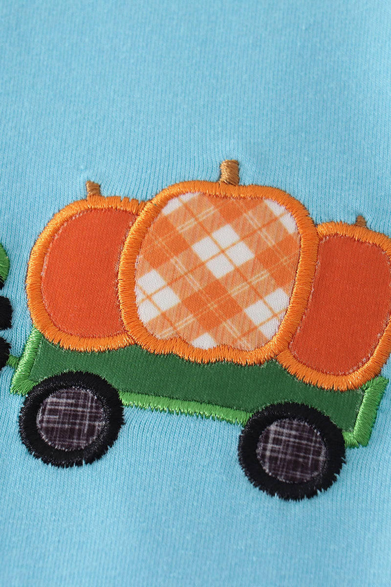 Blue truck pumpkin applique girl set