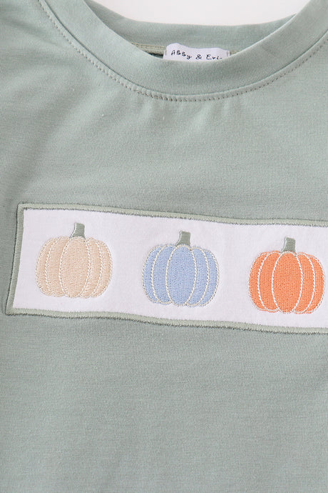 Green pumpkin embroidery boy top