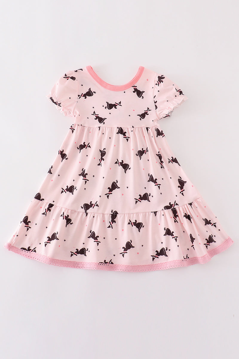 Pink bat print tiered dress