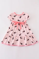 Pink bat print tiered dress