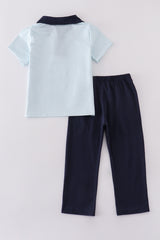 Navy stripe boy set