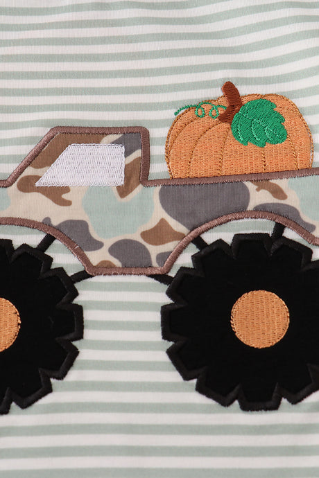 Camouflage truck pumpkin applique stripe top