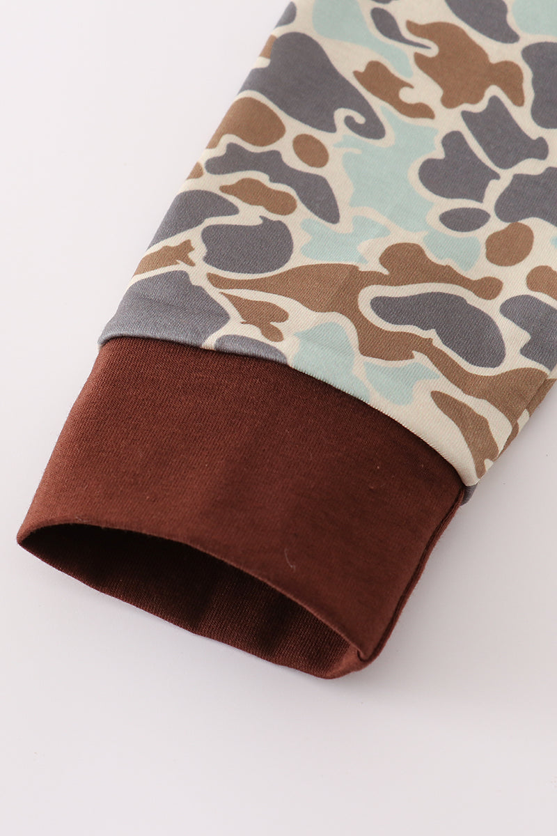 Camouflage truck pumpkin applique stripe top