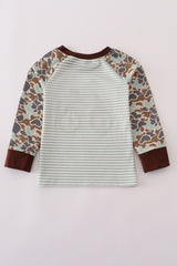 Camouflage truck pumpkin applique stripe top