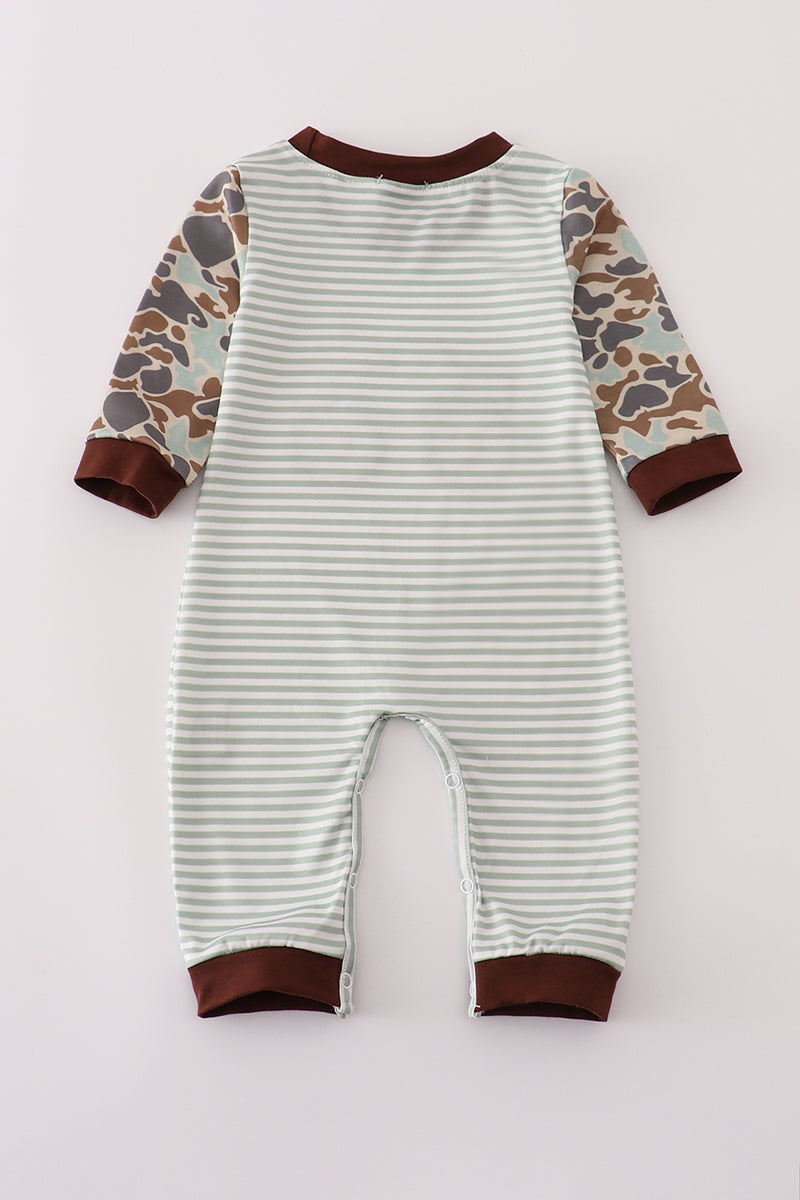 Camouflage truck pumpkin applique stripe romper