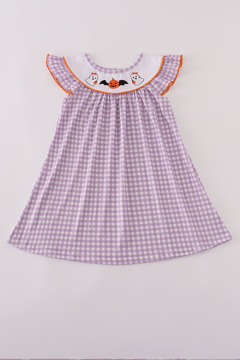Purple Halloween pumpkin ghost embroidery dress