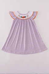 Purple Halloween pumpkin ghost embroidery dress