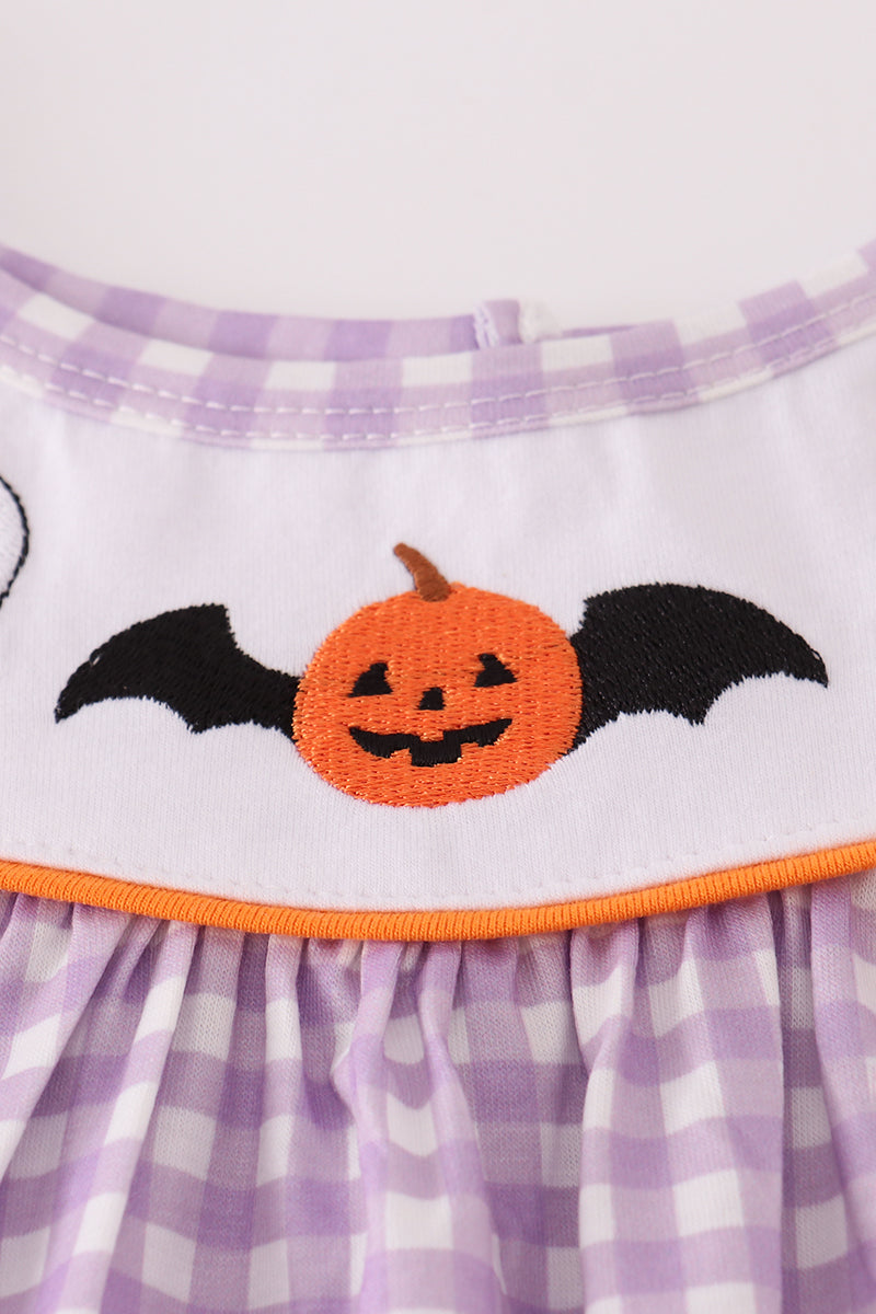 Purple Halloween pumpkin ghost embroidery dress