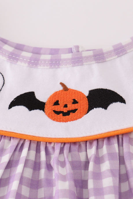 Purple Halloween pumpkin ghost embroidery dress