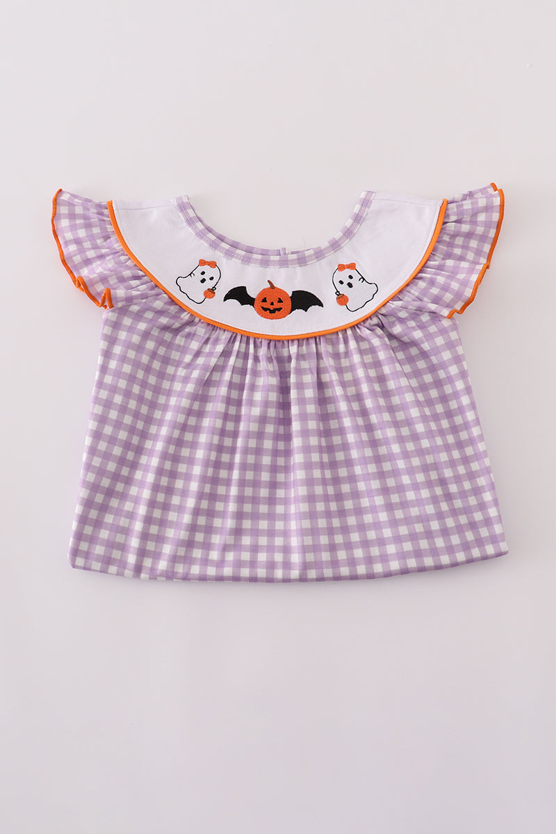 Purple Halloween pumpkin ghost embroidery dress