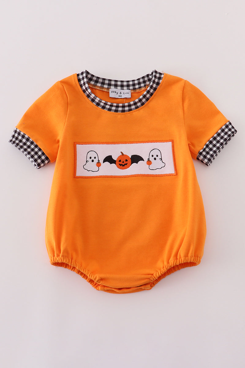 Orange Halloween pumpkin ghost embroidery bubble