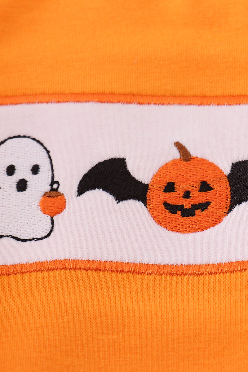Orange Halloween pumpkin ghost embroidery bubble