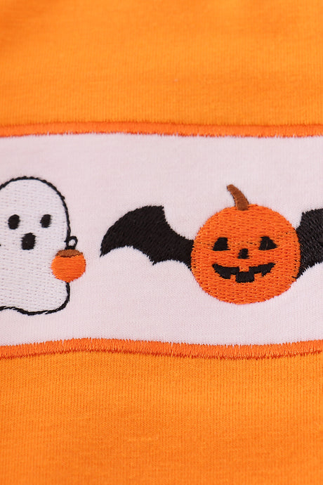 Orange Halloween pumpkin ghost embroidery bubble