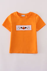 Orange Halloween pumpkin ghost embroidery top