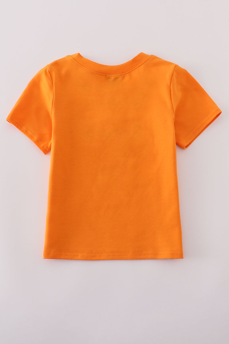 Orange Halloween pumpkin ghost embroidery top
