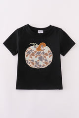 Black camouflage pumpkin applique top