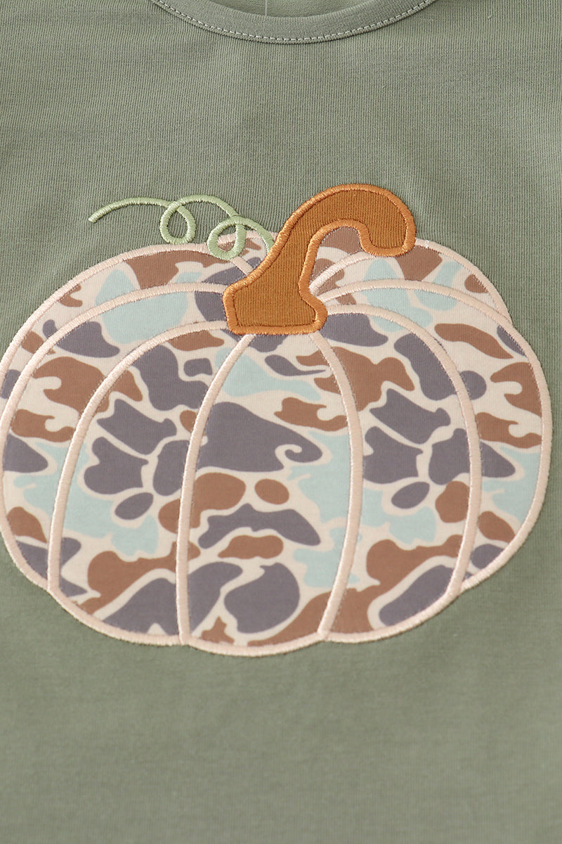 Camouflage print pumpkin applique ruffle pants set