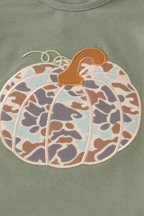 Camouflage print pumpkin applique ruffle pants set