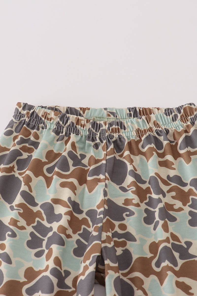 Camouflage print pumpkin applique ruffle pants set