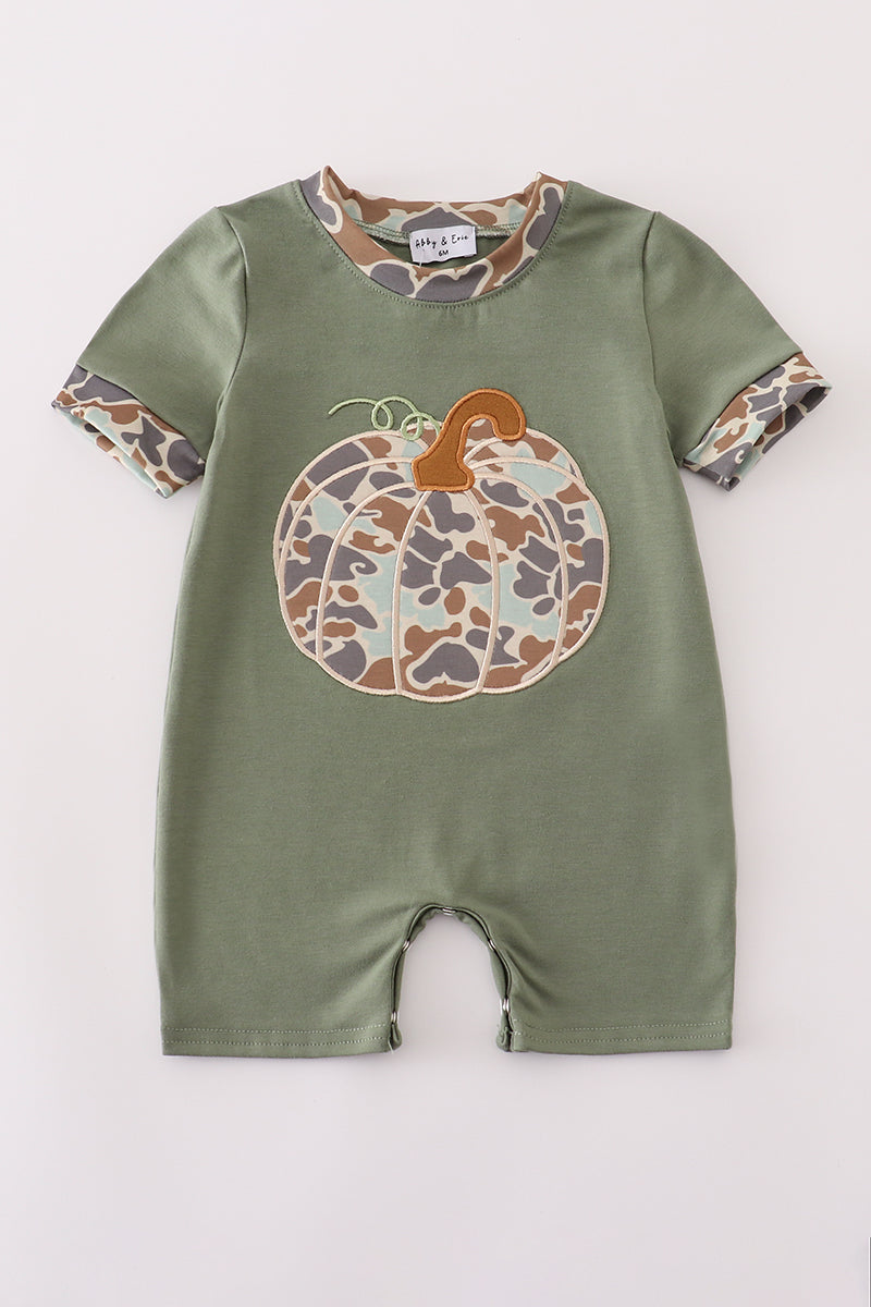 Camouflage print pumpkin applique romper