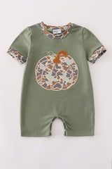 Camouflage print pumpkin applique romper