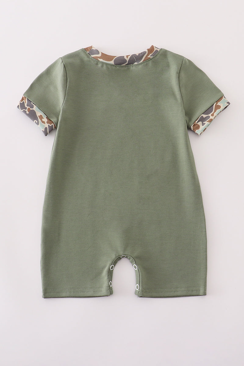 Camouflage print pumpkin applique romper