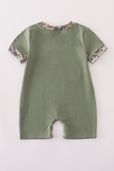 Camouflage print pumpkin applique romper