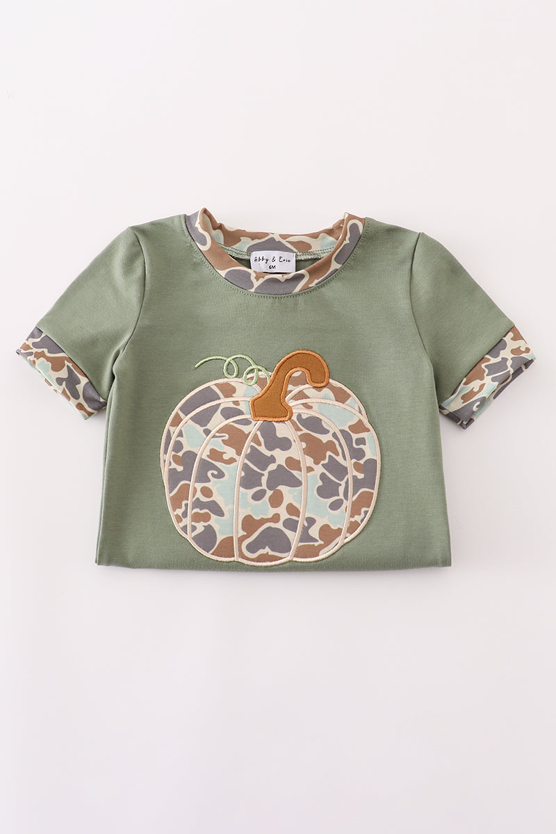 Camouflage print pumpkin applique romper