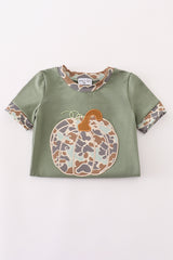 Camouflage print pumpkin applique romper