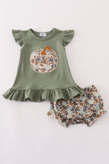 Camouflage print pumpkin applique ruffle bloomer set