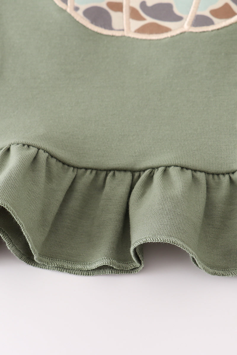 Camouflage print pumpkin applique ruffle bloomer set