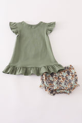 Camouflage print pumpkin applique ruffle bloomer set