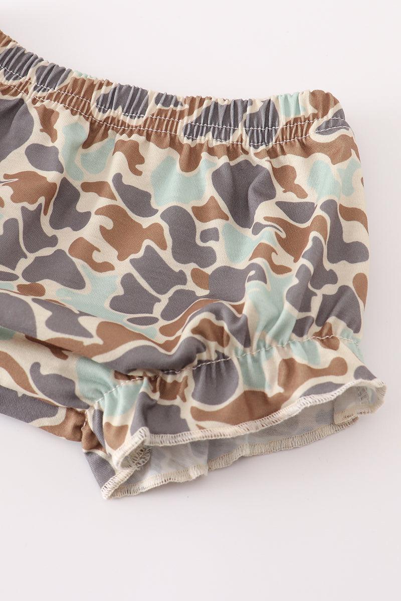 Camouflage print pumpkin applique ruffle bloomer set