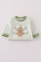 Sage turkey applique stripe romper
