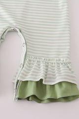 Sage turkey applique stripe ruffle romper