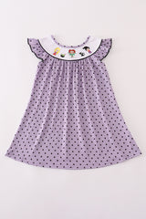 Purple Halloween dot witch embroidery dress