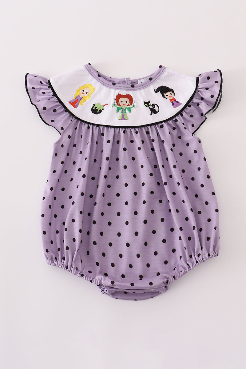 Purple Halloween dot witch embroidery bubble