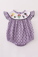 Purple Halloween dot witch embroidery bubble