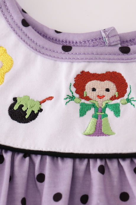 Purple Halloween dot witch embroidery bubble