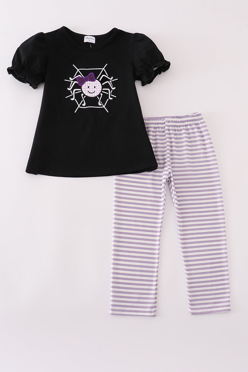 Purple Halloween spider embroidery pants set