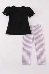 Purple Halloween spider embroidery pants set
