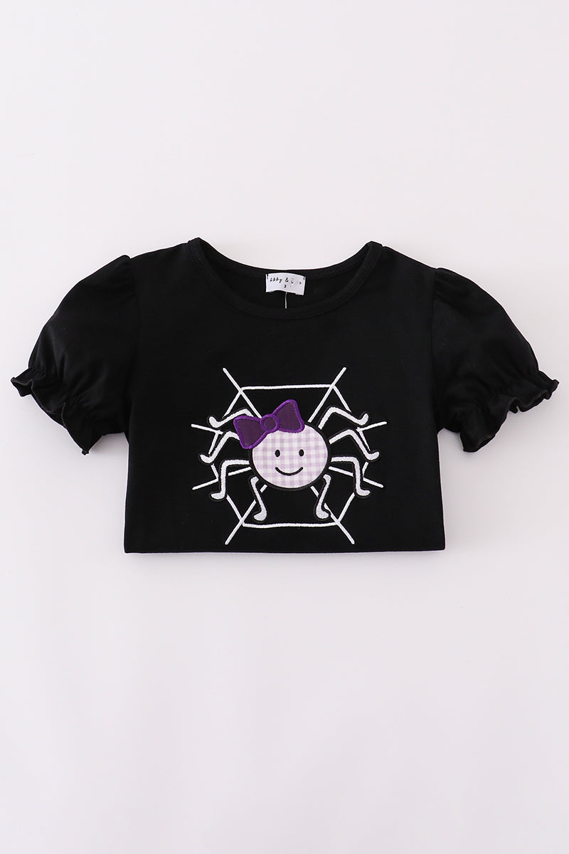 Purple Halloween spider embroidery pants set