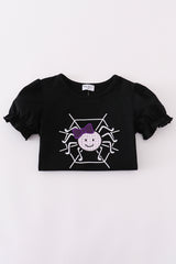 Purple Halloween spider embroidery pants set