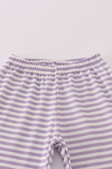 Purple Halloween spider embroidery stripe pants set