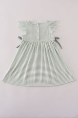 Sage stripe french knot ruffle dress