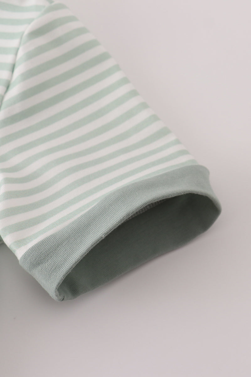 Sage stripe french knot top