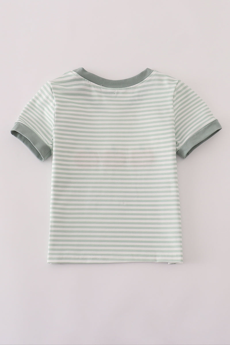 Sage stripe french knot top