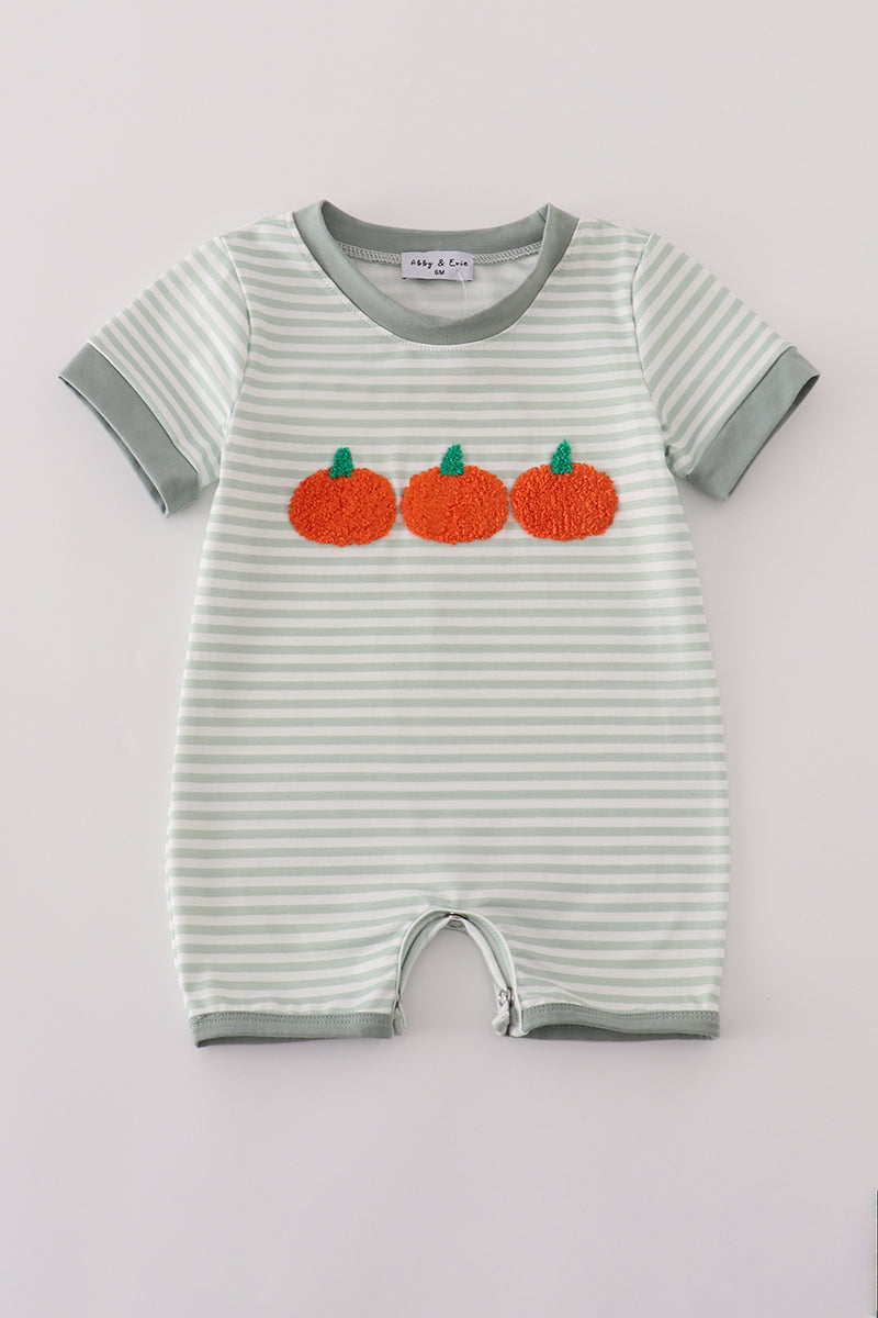 Sage stripe french knot romper