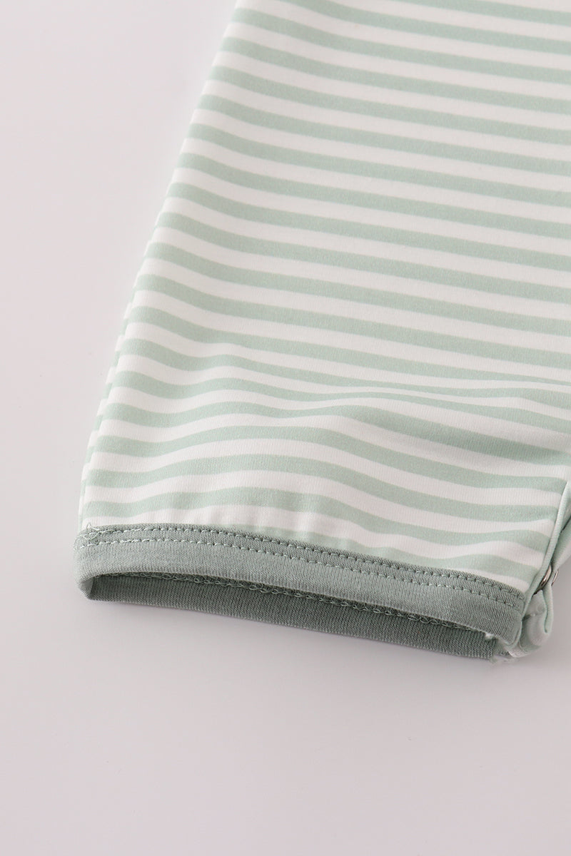 Sage stripe french knot romper